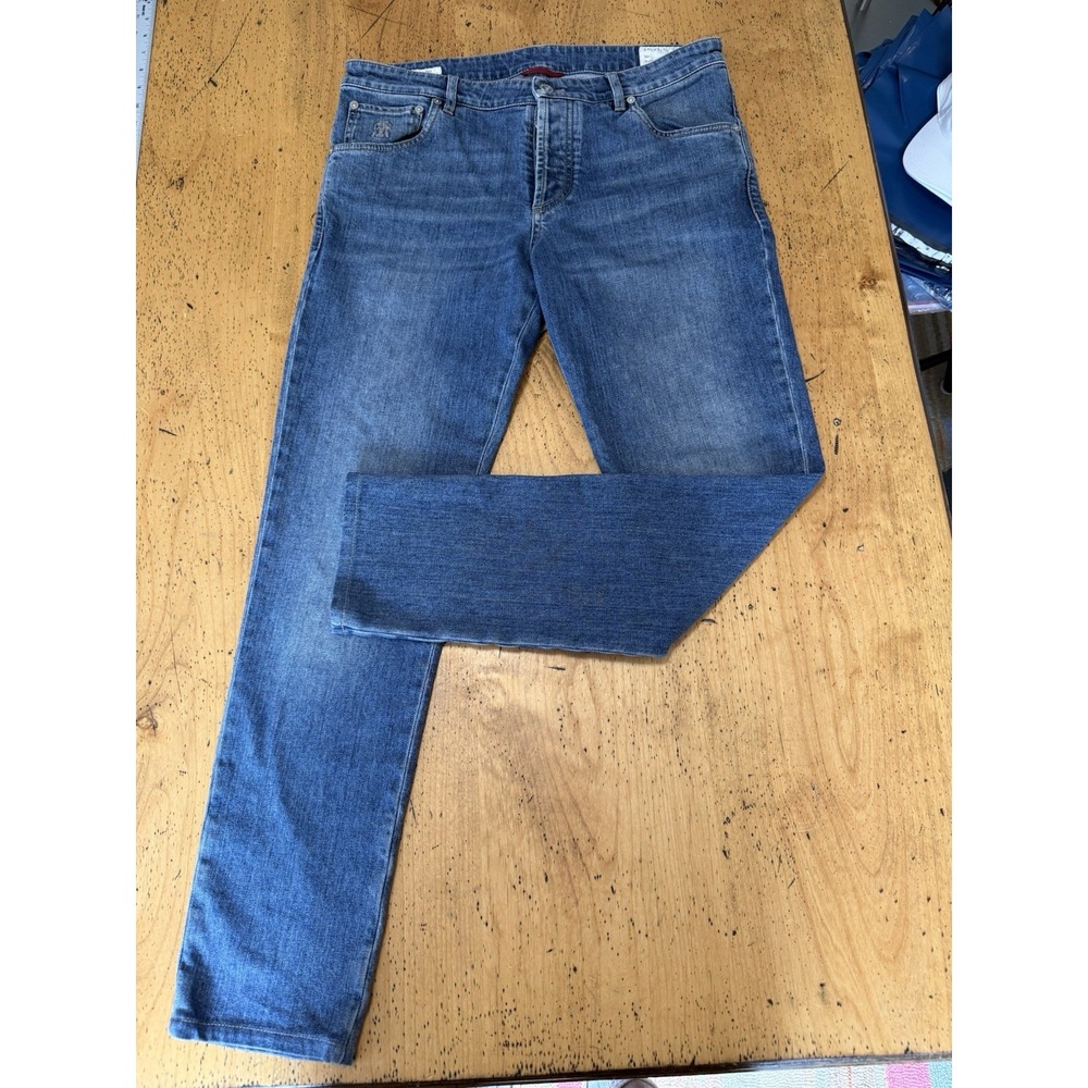 Brunello Cucinelli Controllo Jeans Mens 48 (34x29)Blue Selvedge Denim Made Italy